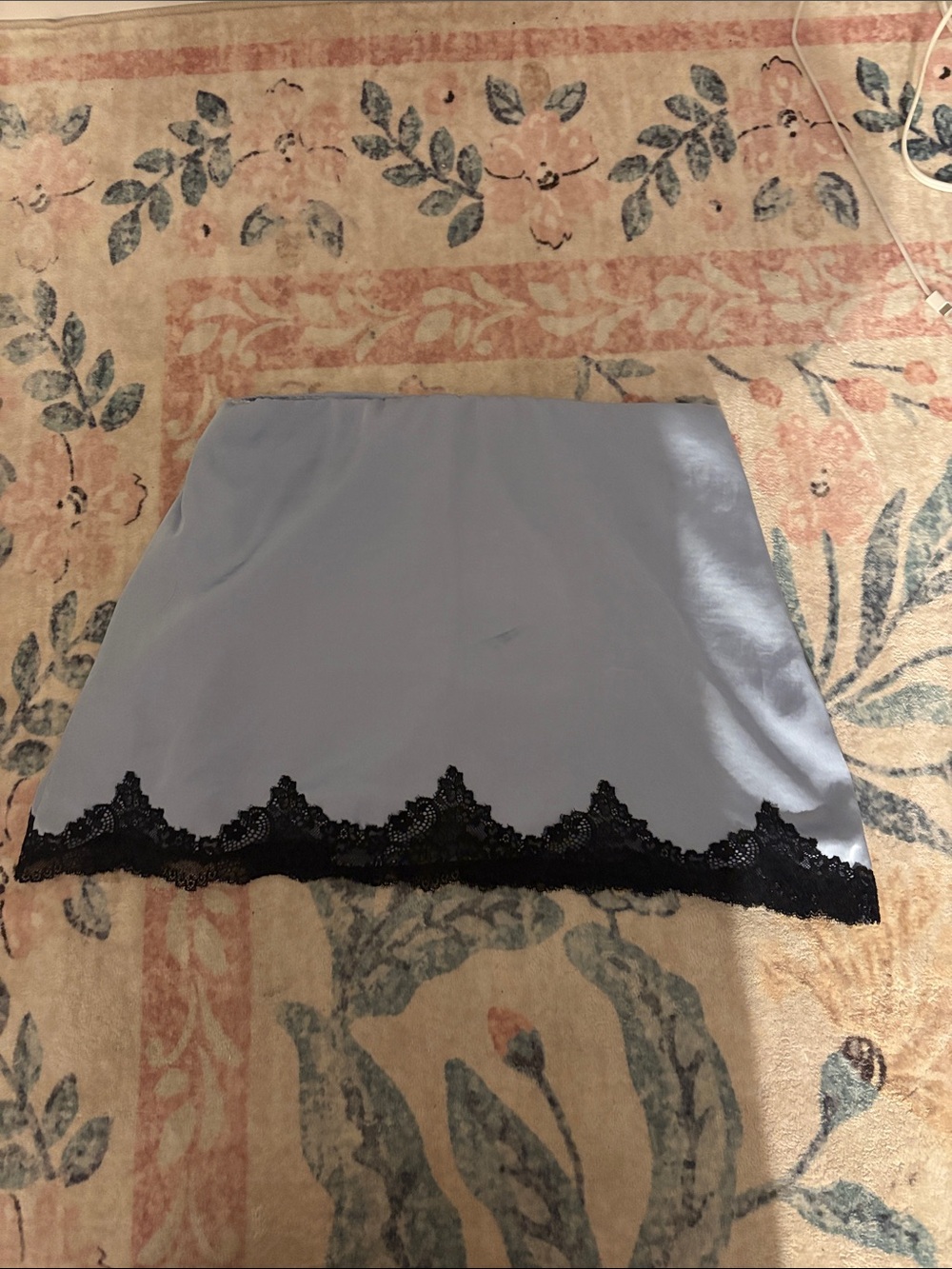 Abercrombie & Fitch Powder Blue Mini Skirt with Black Lace Trim
